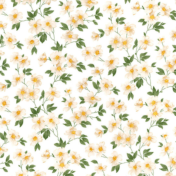 Cotton Fabric - Pretty Daisy Floral on Ivory