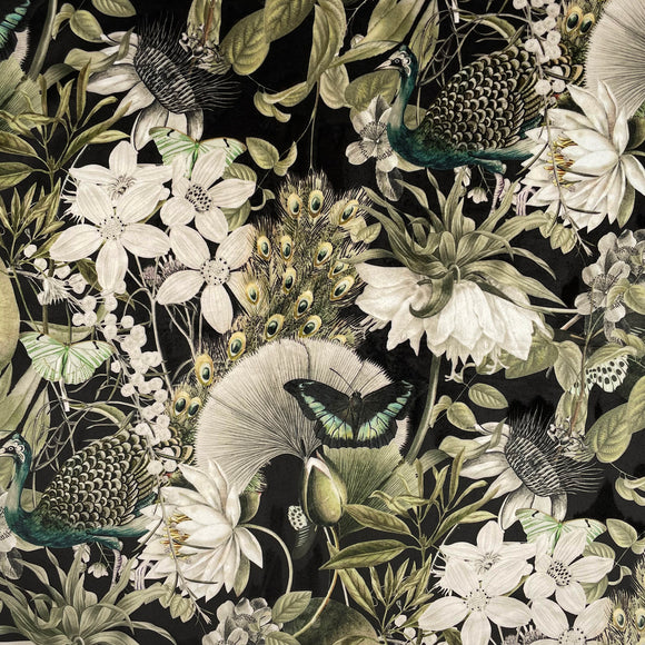 Upholstery Fabric - Heavy Weight Super Soft Plush Velvet - Utopia Black Floral