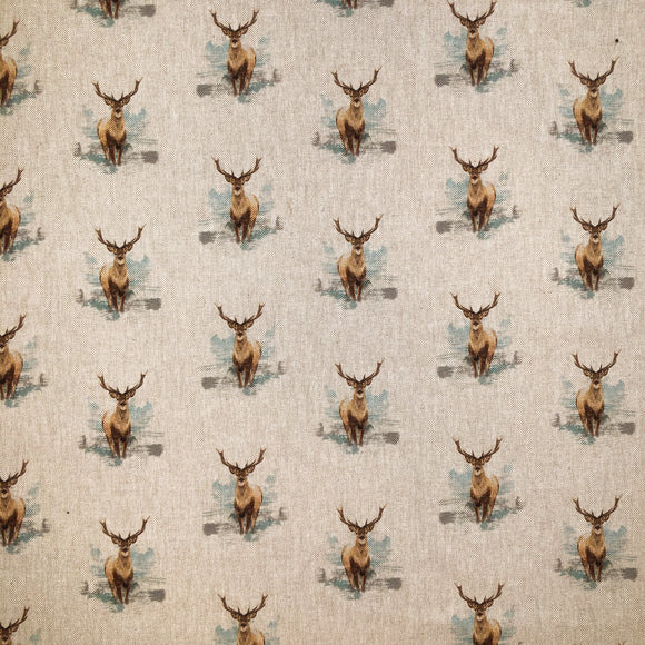 Upholstery Fabric - Cotton Rich Linen Look Material - Stags