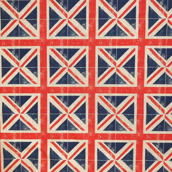 Upholstery Fabric - Cotton Rich Linen Look Material - Union Jack Flag