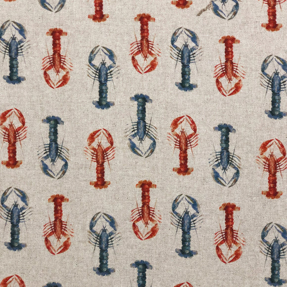 Upholstery Fabric - Cotton Rich Linen Look Material - Lobsters