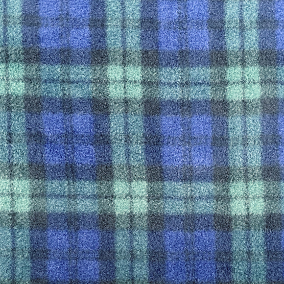 Soft Fleece Fabric - Navy Blue & Green Tartan Check - 60