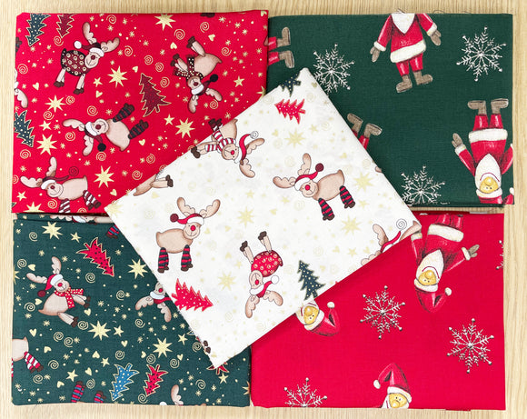 Fat Quarter Bundle - Cute Santa & Reindeer Christmas Mix