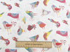 100% Cotton - Cute Multicolour Birds on White