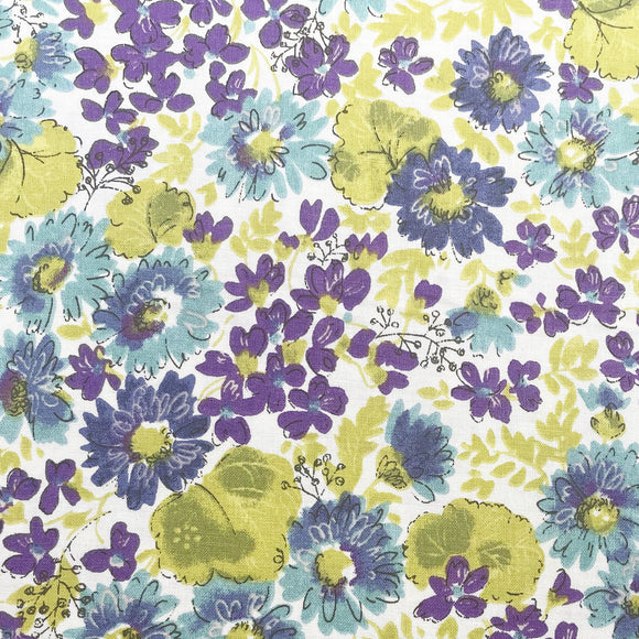 100% Cotton - Purple & Blue Ditsy Daisy Floral Print