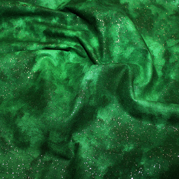 Sparkle Blender Fabric - Emerald Green & Silver Glitter Fabric - 100% Cotton