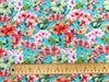 100% Cotton - Beautiful Pink & Red Geranium Floral Print Fabric on Sky Blue