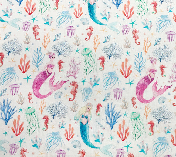 Childrens Fabrics ~ Mermaid Seahorses Jellyfish & Starfish Print  ~ 100% Craft Cotton Prints