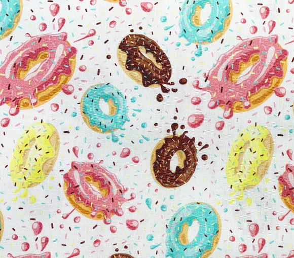 100% Cotton - Children's Fabric- Colourful Donuts & Sprinkles on White  - 60