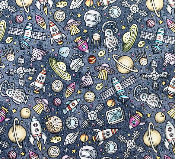100% Cotton - Children's Fabric- Aliens & Space Ships  - 60