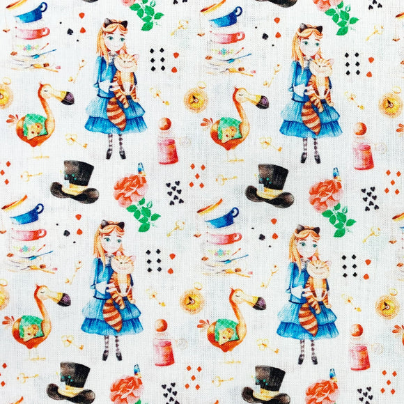 100% Cotton - Children's Fabric- Alice In Wonderland - Cheshire Cat -60