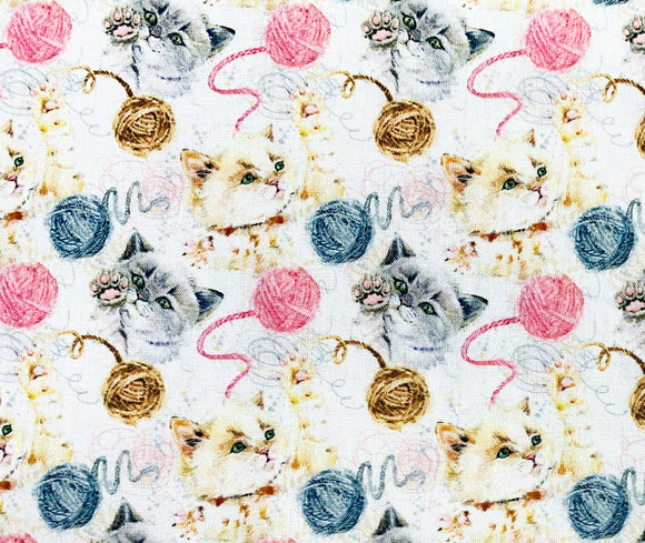100% Cotton - Cute Cats - Playful Kittens Print Fabric