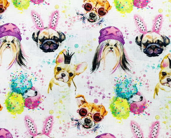 100% Cotton - Children's Fabric- Colourful Cute Dogs  - 60