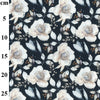 Cotton Canvas Fabric - White Roses on Navy Blue