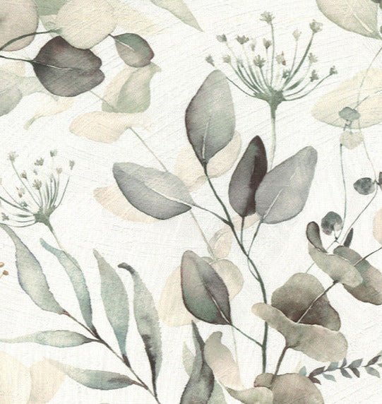 Cotton Canvas Fabric - Eucalyptus on Ivory