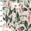 Cotton Canvas Fabric - White Anemone, Pink Floral & Green Leaf Print