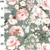Cotton Canvas Fabric - Pink Rose Floral on Teal