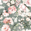 Cotton Canvas Fabric - Pink Rose Floral on Teal