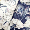 Cotton Canvas Fabric - Beautiful White Flowers on Navy Blue