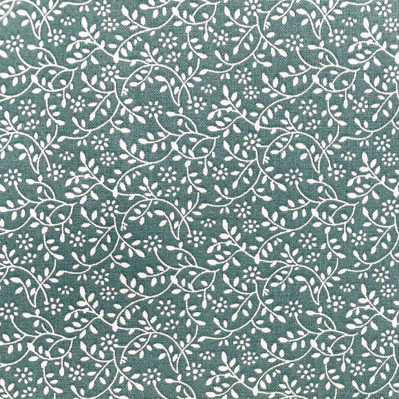 Cotton Fabric - Fir Green & White Floral Vine - Blender Craft Fabric