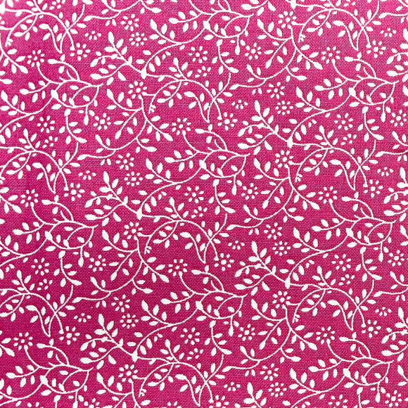 Cotton Fabric - Raspberry Pink & White Floral Vine - Blender Craft Fabric