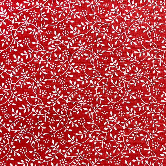 Cotton Fabric - Red & White Floral Vine - Blender Craft Fabric