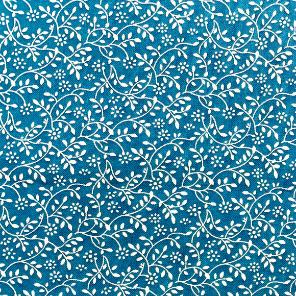 Cotton Fabric - Teal & White Floral Vine - Blender Craft Fabric