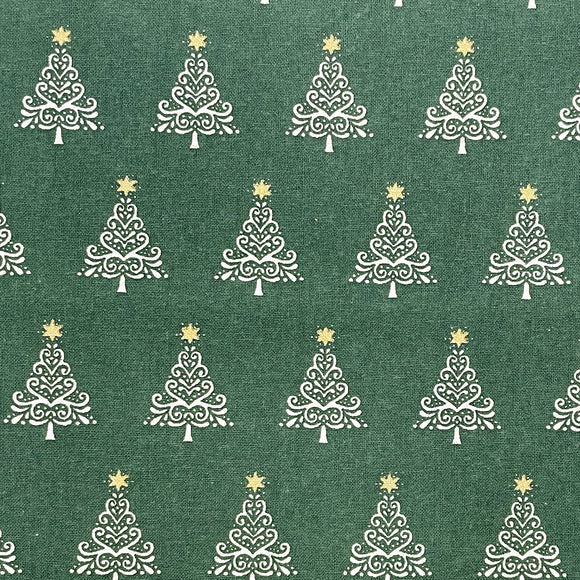 Christmas Fabric - Scandi Christmas Trees on Green - 100% Cotton Fabric
