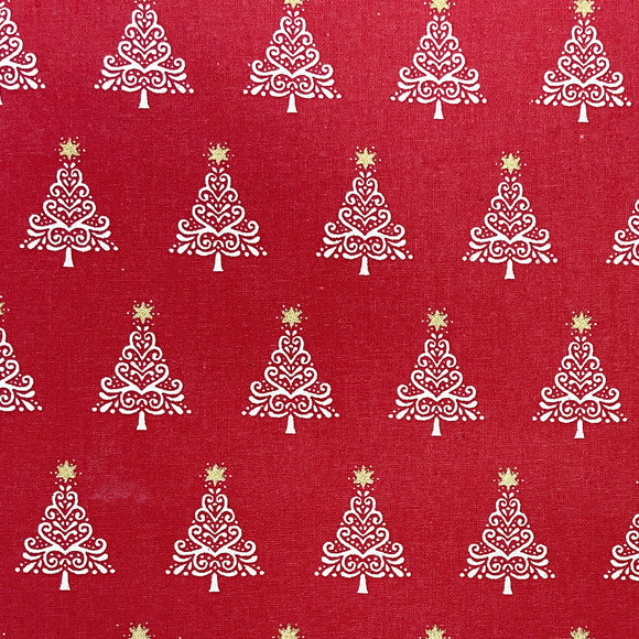 Christmas Fabric - Scandi Christmas Trees on Red - 100% Cotton Fabric