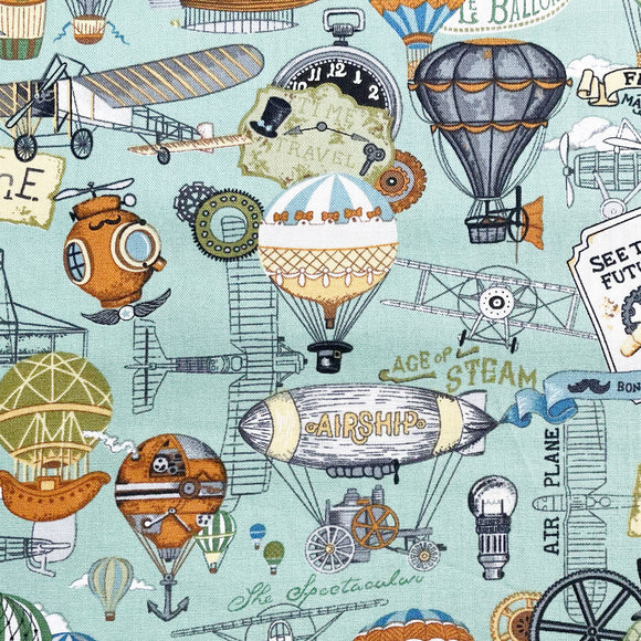 100% Cotton - Victorian Vintage Flying Machines - Nutex Fabric