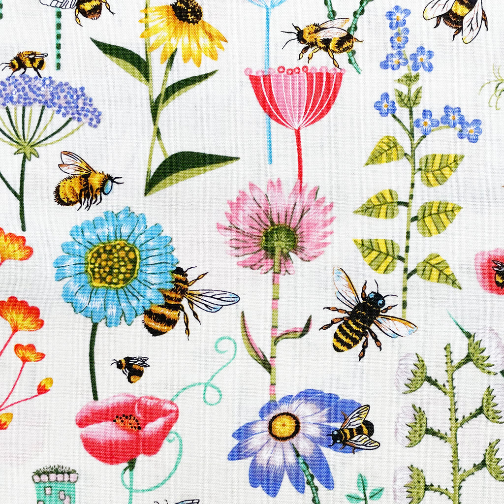 100% Cotton - Bee Haven Bumble Bees & Flowers - Nutex Fabric