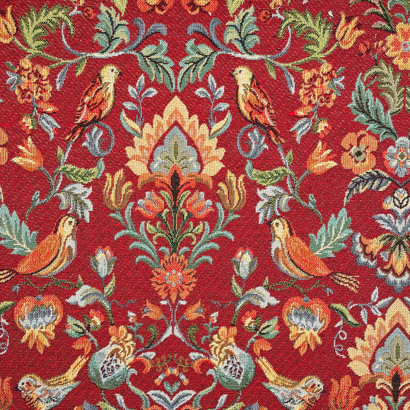 Upholstery Fabric - New World Tapestry - William Morris Bird and Floral - Red