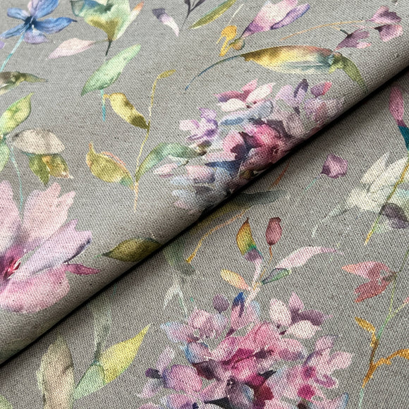 Upholstery Fabric - Cotton Rich Linen Look Canvas Material - Giardino Elderberry Floral