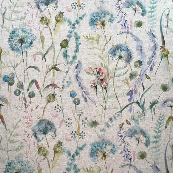 Organic Linen - Montagna Pacific Blue - Dandelion Floral Canvas Upholstery Fabric