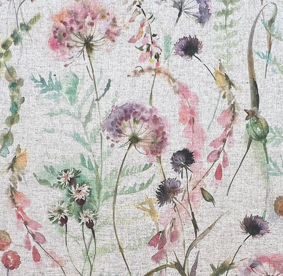 Organic Linen - Montagna Rose Pink - Dandelion Floral Canvas Upholstery Fabric