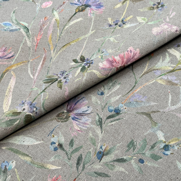 Upholstery Fabric - Cotton Rich Linen Look Canvas Material - Isola Elderberry Floral