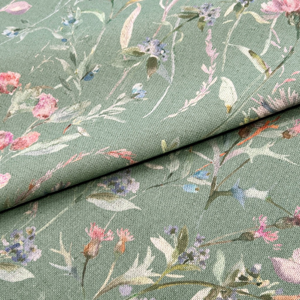 Upholstery Fabric - Cotton Rich Linen Look Canvas Material - Isola Sage Green Floral
