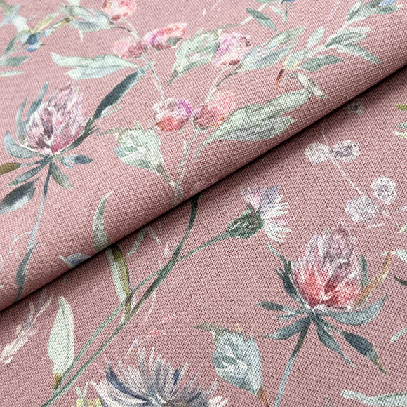 Upholstery Fabric - Cotton Rich Linen Look Canvas Material - Isola Pink Rose Water Floral