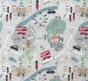 Cotton Panama Canvas Fabric - My Day in London on Grey Background