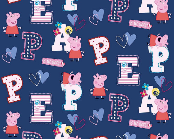 Peppa Pig - Peppa's Letters & Hearts - Children's Cotton Fabric