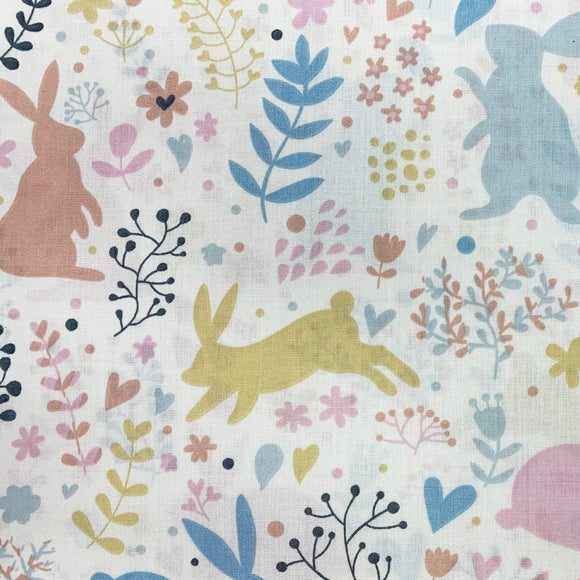 Childrens Fabric ~ Cute Spring Bunny on Cream ~ Polycotton Prints