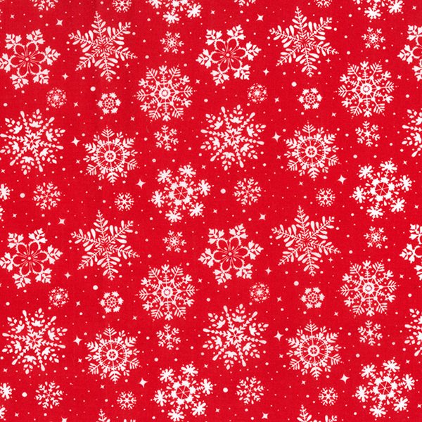 Christmas Fabric - White Snowflakes on Red - Polycotton Prints