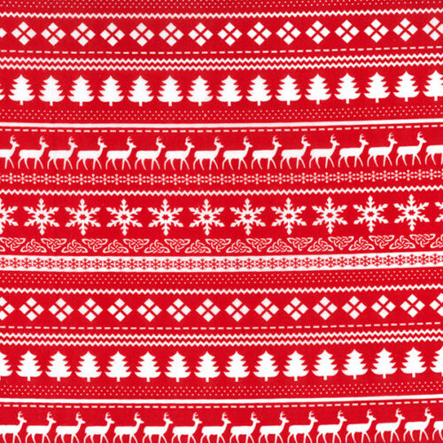 Christmas Fabric - Scandi Reindeer Print on Red - Polycotton Prints