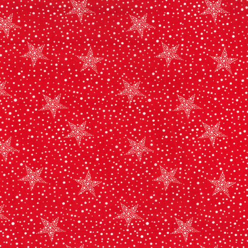 Christmas Fabric - Snow Stars on Red - Polycotton Prints