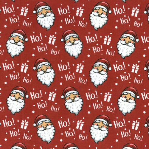 Christmas Fabric - Red Santas Ho Ho Ho! - Polycotton Prints