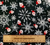 Christmas Fabric - Father Christmas & White Snowflakes on Black - Polycotton Prints