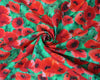 100% Cotton - Beautiful Red Poppies on Green  - 60" / 150cm wide - Little Johnny Fabric