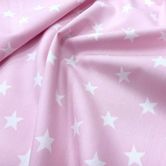 100% Cotton Poplin - White Stars on Pale Pink (CP0083PPIN)