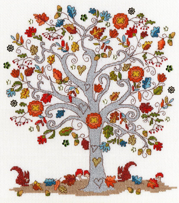 Bothy Threads Cross Stitch Kit - Love Autumn - by Kim Anderson - Tree & Squirrel Design