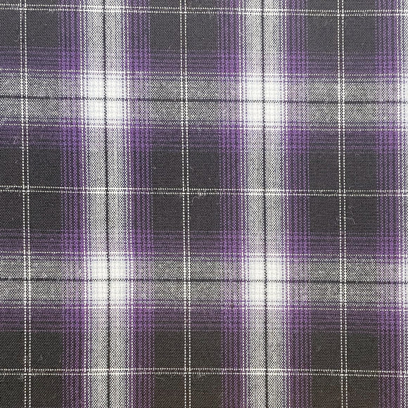 Cotton Fabric - Black, Grey & Purple Tartan Check